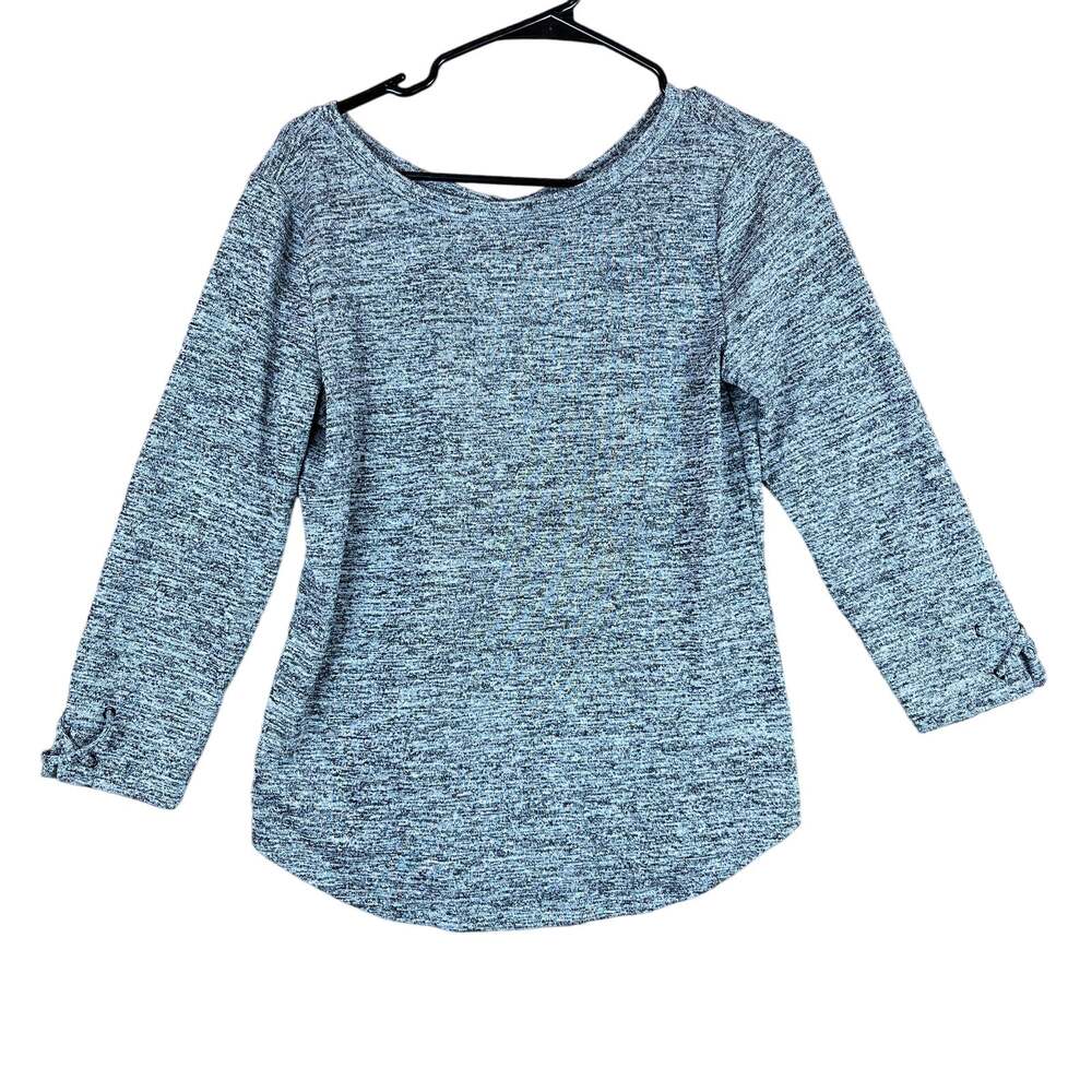 T by Talbots Womens Shirt Black Gray Heathered 3/4 Sleeve Casual Wear Stretch S